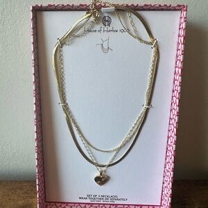 House of Harlow 1960 Gold Plated 3-Piece Necklace Set Adjustable New In Box